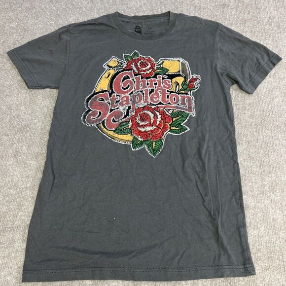 Chris Stapleton Horseshoe Roses Country Bluegrass Rock Music T Shirt Small Bling - Picture 1 of 5